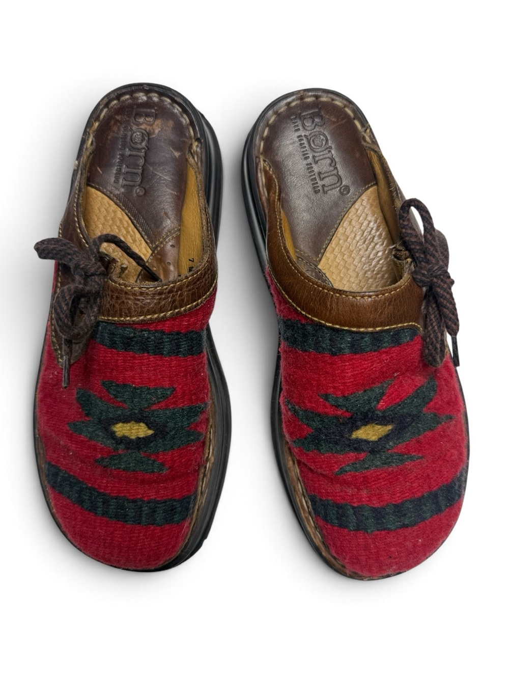 Born Aztec Southwestern Santa Fe Wool Leather Mules Slip-on Clogs S-617 Sz 7